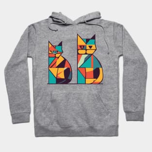 Geometric Cats Colorful Abstract Retro Design Hoodie